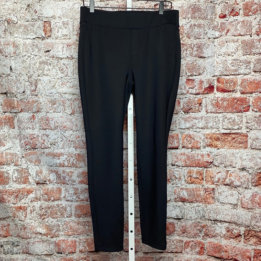 Thalia Sodi Womens Black Pull On Dress Pants W/ Gold Zipper Details Medium